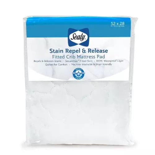 Sealy Stain Repel & Release Fitted Crib Mattress Pad