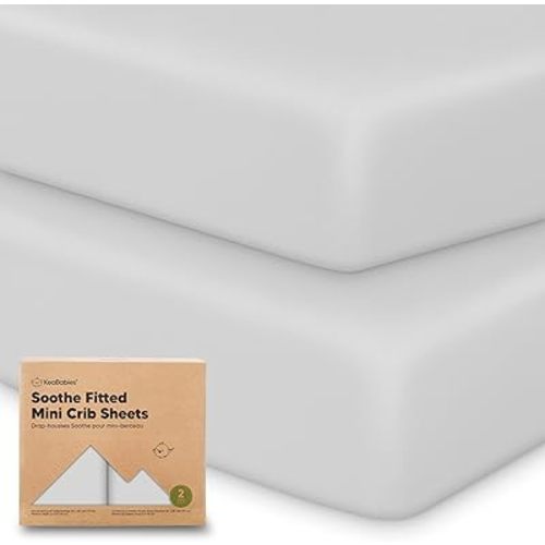 2-Pack Mini Crib Sheets Fitted - 38x26 Pack N Play Sheets for Pack and Play Mattress, Organic Cotton, Soft & Breathable Playard Bedding, Neutral Mini Toddler Bed Cover for Boys, Girls (French Gray)