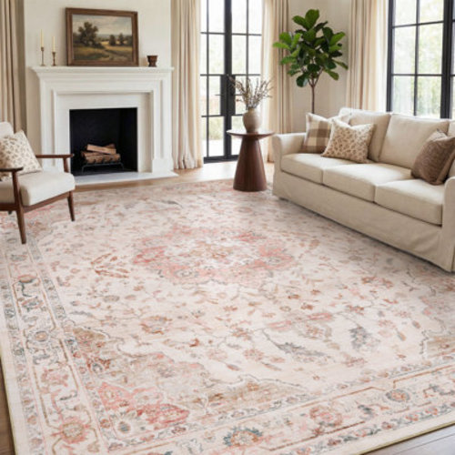 Red Barrel Studio® Soft Vintage Floral Washable Area Rug With Non-Slip Backing For Living Rooms And Bedrooms & Reviews | Wayfair