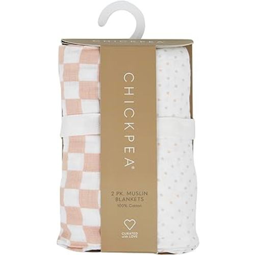 Chick Pea Muslin Baby Blanket for Girl Large 36x40 2pack Pink Checkered Polkadot