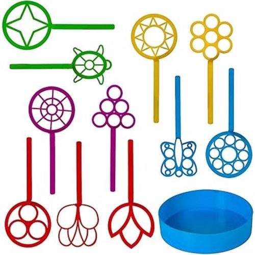 Bulk Bubble Wand Pack of 11 - Bubbles for Kids - Bubbles Wand Assortment - Party Favor Pack of Assorted Shapes and Colors Plus a Convenient Solution Tray | Bubble Wands for Kids