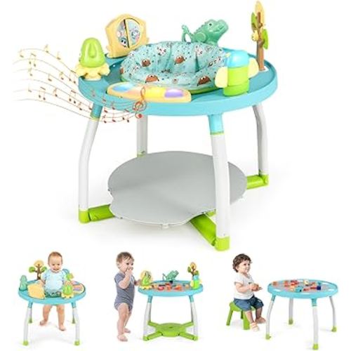 BABY JOY 5 in 1 Baby Activity Center, Baby Jumpers and Bouncers with Removable Toys, Lights & Music, 3 Adjustable Heights, Interactive Play Center for Toddlers Boys Girls 6-36 Months (Blue)