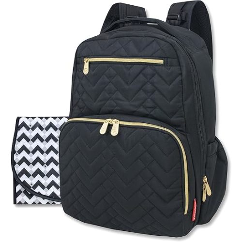 Baby Essentials Fisher-Price Signature Morgan Quilted Backpack Diaper Bag with Changing Pad, Stroller Clips, Laptop Compartment (Black)