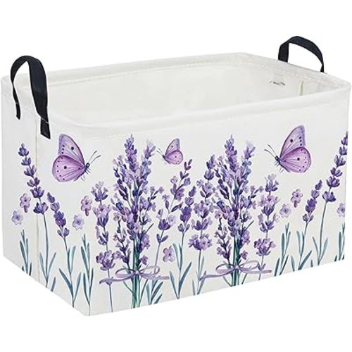 Sanjiaofeng Rectangular Kids Basket Flower Storage Bins,Girls Storage Basket with Handles.Clothers,Books,Kid's Gifts Bins. (lavender)