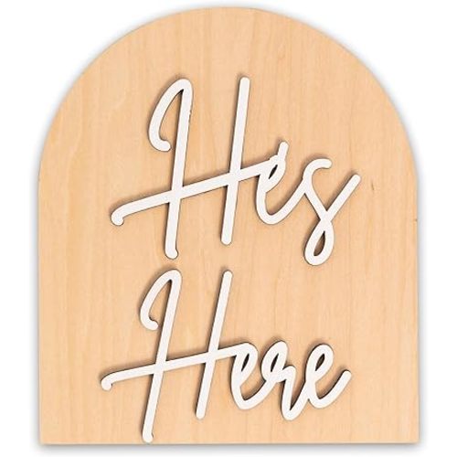 He’s Here Wooden Sign,Gender Reveal Announcement Sign,It's A Girl It's a Boy Photo Prop Surprise,Baby Photo Prop Newborn Photography (he's here)