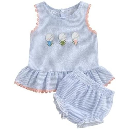 Baby Girl Golf Clothes Summer Sleeveless Tank Tops T Shirt Bloomers Shorts Set Newborn Girls Baby Golf Outfit