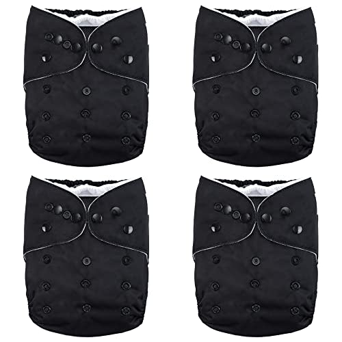 Nora's Nursery Cloth Pocket Diapers 4 Pack with 4 Inserts - Waterproof Cover, Washable, Reusable & One Size Adjustable Pocket Diapers for Newborns and Toddlers - Black Tie