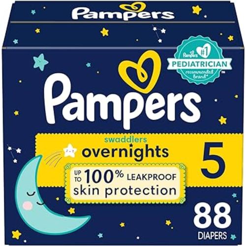 Pampers Swaddlers Overnights Diapers - Size 5, 88 Count, Disposable Baby Diapers, Night Time Skin Protection
