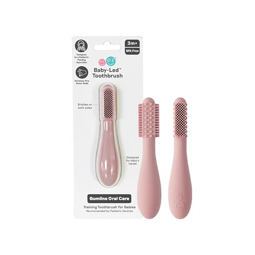 ezpz Baby-Led Toothbrush - 3 Months+ (Blush) - 100% Silicone Infant Toothbrush with Sensory Bumps - Cleans Gums + New Teeth - Improves Hand-to-Mouth Coordination, Self-Feeding Skills