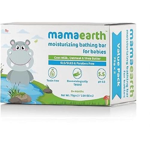 MAMAEARTH Moisturizing Baby Bathing Soap Bar with Goat Milk & Oatmeal for Soft & Nourished Skin | pH Balanced 5.5 | Gentle, Tear-Free Baby Soap | 75g × 2 (2.64 oz Each)