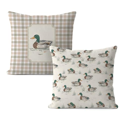 FGFK Farmhouse Mallard Duck Pillow Covers 18x18, Mallard Duck Nursery Decor, Ducks Hunting Gifts Decorative Throw Pillow Covers for Kids Room Home Living Room Bedroom Sofa Couch Set of 2