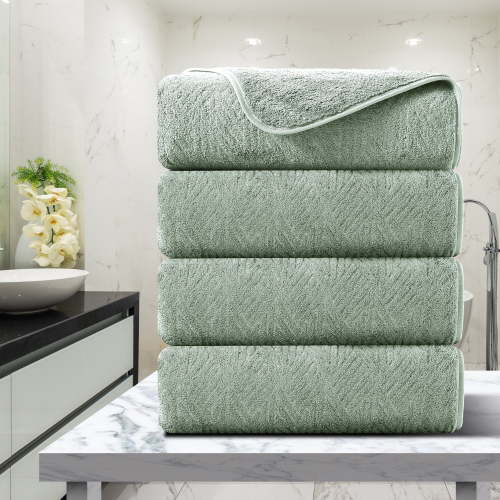 Green Essen 4 Pack Oversized Bath Towel Sets 35"x 70"Highly Absorbent Quick Dry Bath Sheets 600 GSM Extra Large Bath Towels Clearance Soft Shower Towels for Bathroom Spa Hotel Gym Pet(Green)
