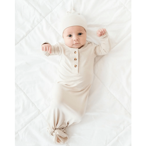 Cream Puff Knotted Gown & Beanie Set