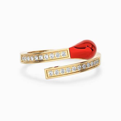 14K Solid Gold Match Stick Enamel Adjustable Ring, Matchstick handmade Moissanite Jewelry, Stackable Gold Ring jewelry for Birthday gift,
