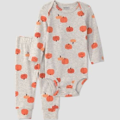 Carter's Just One You® Baby Halloween 2pc Pumpkins Bodysuit and Pants Set - Orange/Gray Newborn