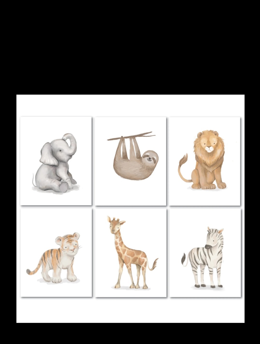 Watercolor Safari Jungle Animals Unframed Nursery/Child Wall Art – Lambs & Ivy
