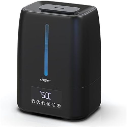 6L Top Fill Ultrasonic Humidifier - Cool and Warm Mist for Bedroom, Baby, Large Rooms & Plants, Smart Humidity Control, Aroma Diffuser, Night Light, 12H Timer, Quiet, Black