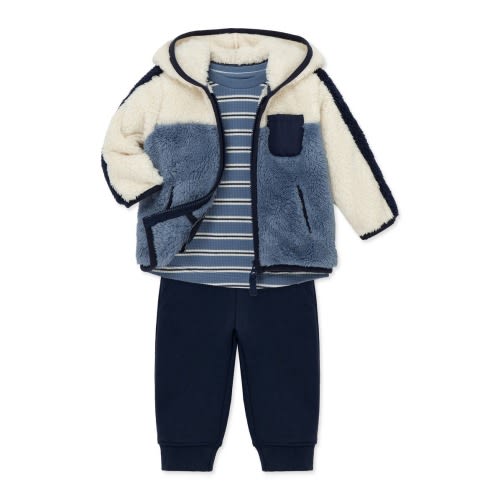 Colorblock Fleece Jacket, T-Shirt & Joggers Set, 12M