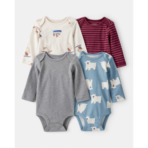 Baby Boy 4-Pack Polar Bear Animal Print Long-Sleeve Multipack Bodysuits - Carter's | NB