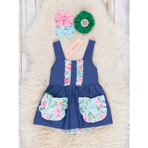 6-12 Chambray Floral Ruffle Bubble