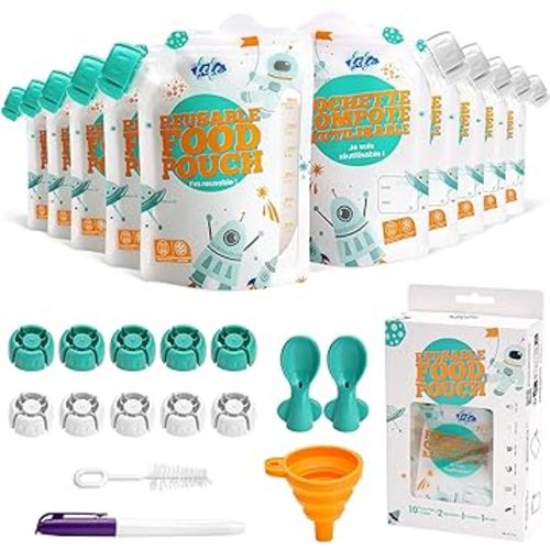 fefe | Reusable Baby Food Pouches for Toddlers | Refillable Food Storage Containers | Freezer Safe Squeeze Pouches for Kids | For Baby Food, Yogurt, Juice, Smoothie and Puree | 10 Pack | 6oz