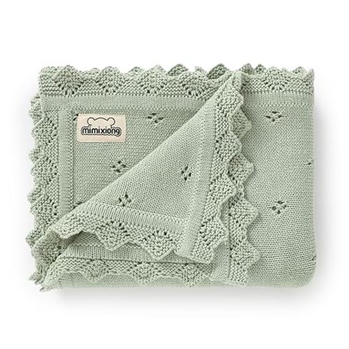 mimixiong Cotton Baby Blanket Knitted Crochet Receiving Crib