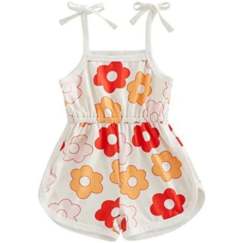 WZTYYDS Toddler Baby Girl Summer Clothes Floral Romper Tie-Up Strap Halter Jumpsuit Infant Summer Sling Playsuit 6M-3T