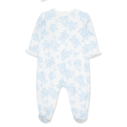 Blue Roses 2-Way-Zip Footed One-Piece And Hat