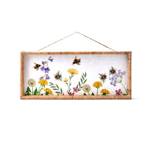 24" Flowers With Bees Rattan Wall Art by Place & Time