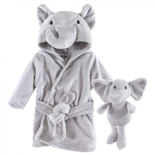 Hudson Baby Infant Unisex Plush Bathrobe and Toy Set, Gray Elephant, One Size