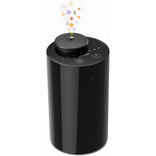 Waterless Diffuser for Essential Oil, Battery Operated Nebulizer, 0.7 Fl.Oz./ 20mL Capacity, Mini Scent Air Machine, 4 Timers & 3 Mist Levels for Home, Room, Car, Office - AN6 Black