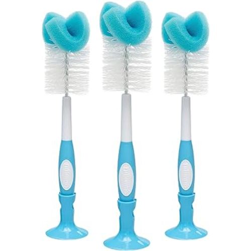 Dr. Brown's Baby Bottle Cleaning Brush with Sponge and Scrubber - Blue - 3-Pack