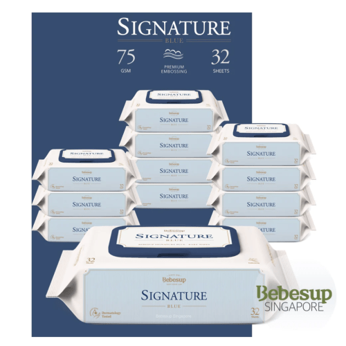 Signature Blue Baby Wipes, 32s x 12 Packs – Bebesup Singapore
