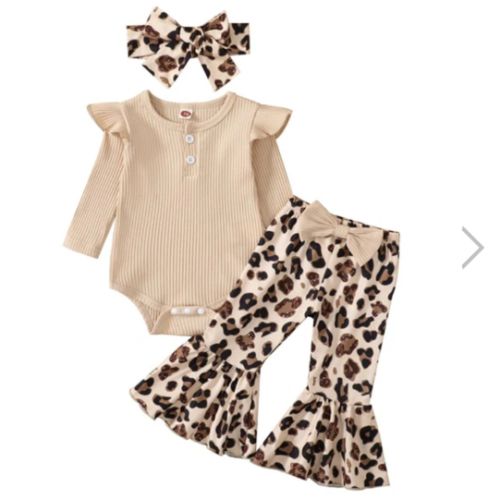 WILD GIRL Animal Print Bellbottom Outfit with Headband - Hazel & Bo