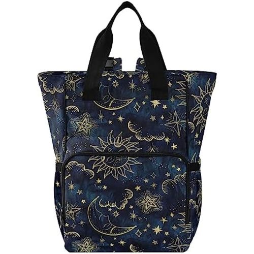 senya Diaper Bag Backpack, Sun Moon Boho Cosmos Astrology Multifunction Travel Bag for Moms Dads