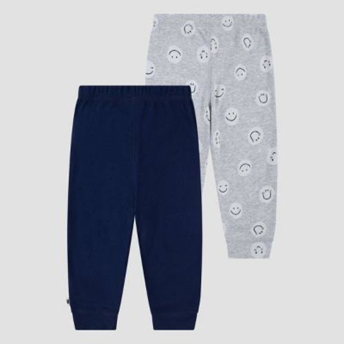 Huggies Baby 2pk Happy Face Organic Pants - Gray/dark Blue Newborn