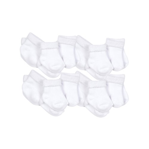Gerber Baby Boys or Baby Girls Wiggle Proof White Bootie Socks, 12-Pack