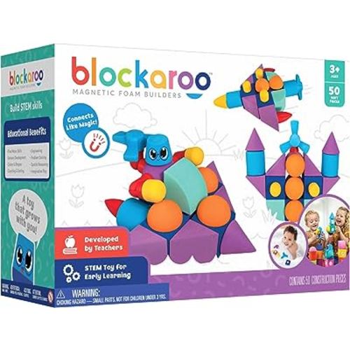 Magnetic Foam Blocks – STEM Preschool Toys for Children, Toddlers, Boys and Girls, The Ultimate Bath Toy – 50 Piece Set, Bath Building Blocks, Engineering Toys for Kids 3-6