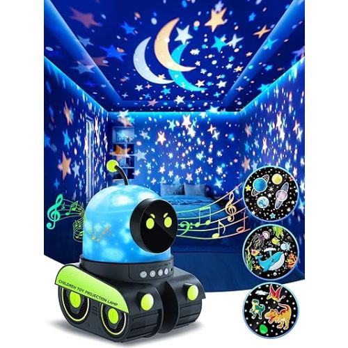 PIKOY Projector Night Light for Kids, 15 Sounds+12 Films Nightlight for Room, 84 Colors+360° Rotation Silent Kids Night Light Projector, Rechargeable Toddler Night Light Projector