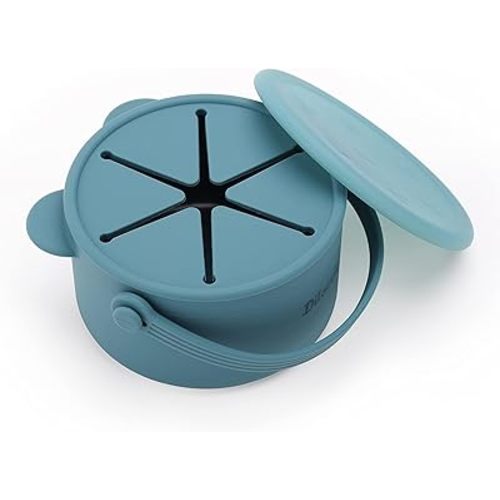 Snack Cups for Toddlers, Baby Snack Containers, Silicone Toddler Snack Cups No Spill, Food Catcher with Lid & Bucket-like Handle, BPA Free & Dishwasher Safe, 9 Ounce Colonial Blue