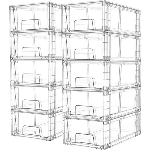 Vtopmart 10 Pack Stackable Storage Drawers,Clear Acrylic Drawer Organizers with Handles, Easily Assemble Containers for Fridge, Bathroom,Kitchen Undersink,Cabinet,Pantry Organization and Storage