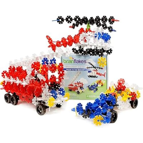 Brain Flakes 3-in-1 Building Kit with Detailed Step by Step Instructions - 580 Pieces to Build All 3 Vehicles - Wheel Pieces and Special Parts are Included - Ages 7 and Up