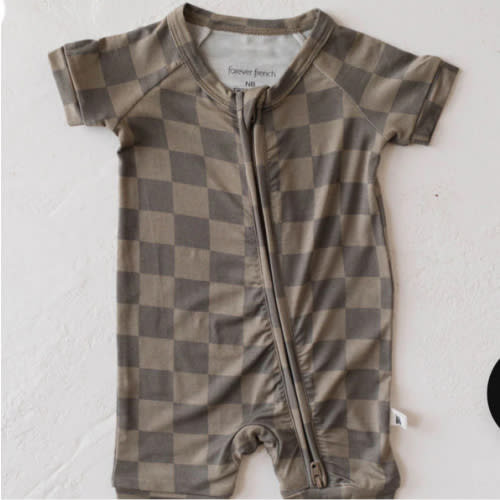Shortie Bamboo Zip | Faded Brown Checker
