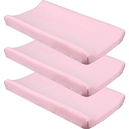 CaSaJa Pink Diaper Changing Pad Cover with Strap Holes Set of 3, Snug Fit 4-Sided Contoured Changing Table Pad 16x31 16x32, Fitted Change Pad Sheet for Baby Girl, 100% Silky Soft Microfiber