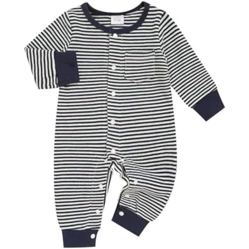 GRNSHTS Baby Boy Clothes Striped Waffle Baby Boy Fall Outfits Long Sleeve Newborn Boy Romper Infant Winter Bodysuit Jumpsuit