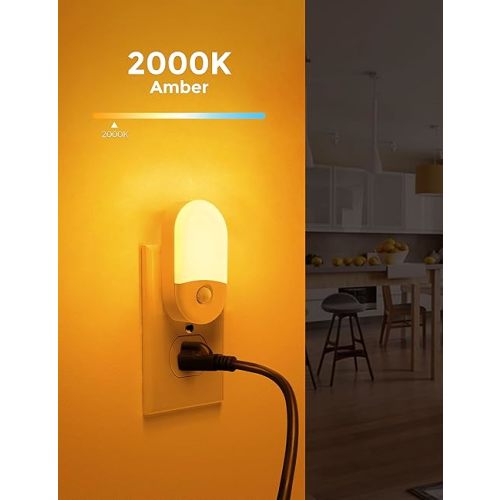 Amber Night Light, 2 Pack, LOHAS Amber Night Lights Plug into Wall Motion Sensor, 0.6W 2000K, LED Night Light, 30/60LM Adjustable Brightness, Automatic Low Blue Night Light for Kids, Bathroom, Hallway