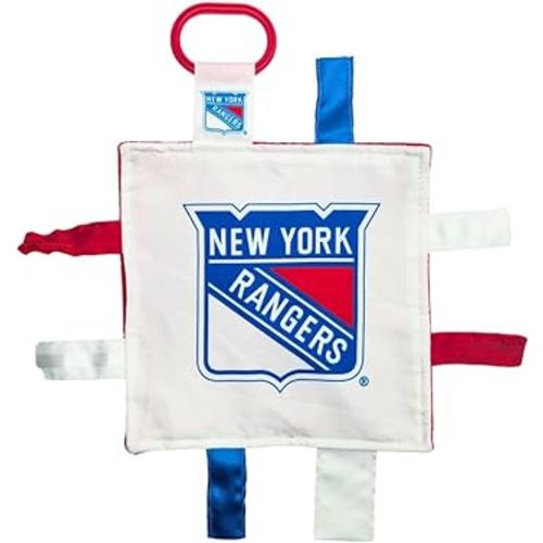 The Learning Lovey New York Rangers Baby Tag Toy - NHL Hockey Baby Sensory Crinkle Toys - Soft & Safe - Ideal Baby Stroller Toy - BPA Free w/Stroller Clip (8" x 8" Tag Toy)…