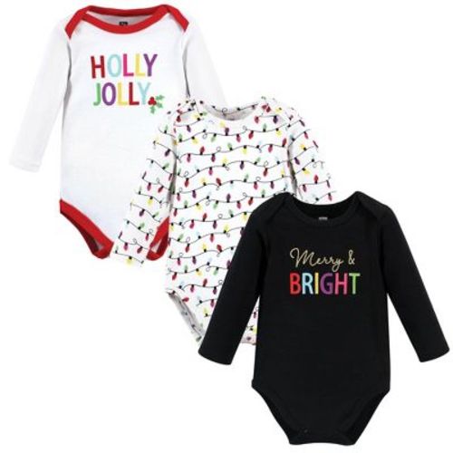 Hudson Baby Infant Girls Cotton Long-Sleeve Bodysuits, Merry and Bright, 0-3 Months