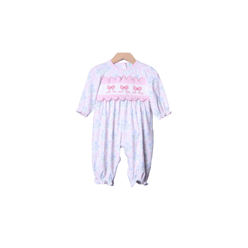 Smocked Bow Hydrangea Pink Gingham Romper