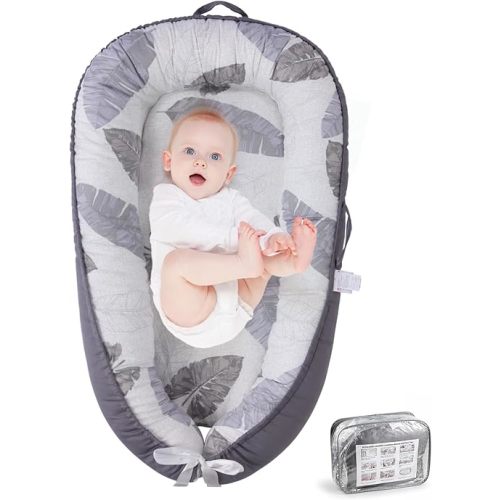Baby Lounger, hovikoki Baby Lounger for Newborn, Infant Lounger with Baby Lounger Cover, Baby Nest Lounger for 0-24 Months, 100% Cotton Soft Breathable Baby Floor Seat for Home & Travel - Dark Grey